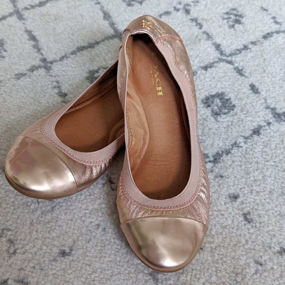 Women's Coach Dalia Leather Ballet Flats Metallic Rose Gold in Sz 5